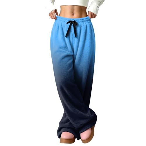 Women's Wide Leg Pants Baggy Plush Ombre Flannel Relaxed Casual Pant - image 5