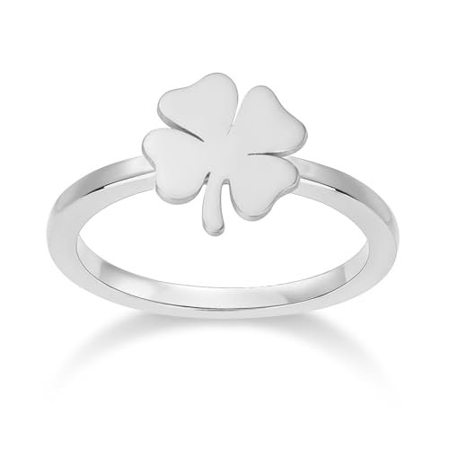 VASSAGO Clover Ring for Women Stainless Steel Lucky Four Leaf Clover Rings Irish Protection Amulet Jewelry (silver, 7)