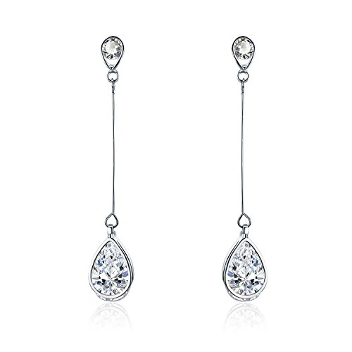 SBLING Cubic Zirconia Teardrop Earrings, Diamond Earrings, Wedding Earrings for Brides Bridesmaids, Bridal Dangle Earrings, Teardrop Crystal Drop earrings for Women Jewelry Gifts