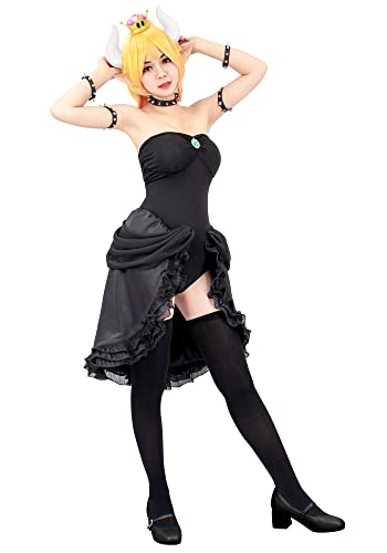 C-ZOFEK Women’s Bowsette Cosplay Costume Black Dress with Accessories (Small)