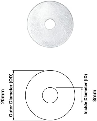 TERF® 100 Pcs Zinc Plated Steel M8 / 8mm X 20mm Flat Repairs Penny Washers Mudguard Fender Washer 8mm Hole and 20mm Out Side Large Diameter - Image 3