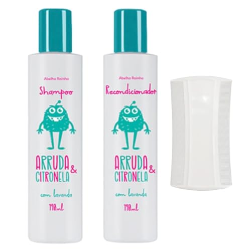 Kit Mata Piolho E Lendias Com Shampoo 190ml E Recondicionador 190ml Pente Fino Abelha Rainha