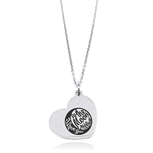 Tioneer Stainless Steel Retro I Love You to the Moon and Back Floating Heart Tag Charm Pendant Necklace