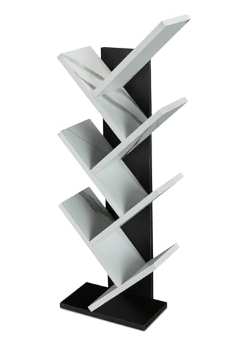 Image of SBF Furniture Tree Bookshelf Floor Standing Bookcase Free Standing Multipurpose Storage Rack for Books Magazines Organizer Showcase DIY (7 Tier - BK&WH, 7 Tier)