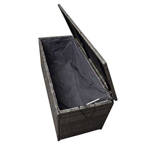 Image of Oakland Living Grey Indoor and Outdoor Balcony Patio Deck Porch Pool 113 Gallon Wicker Storage Box Trunk Bin with Metal Frame
