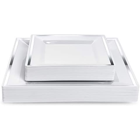 Assiettes Carrées MATANA avec Bord Argenté Cover
