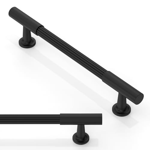 Asimerdeco 10 Pack Matte Black Cabinet Pulls 5 Inch(128mm) Kitchen Cupboard Handles Solid Heavy Duty Zinc Alloy Drawer Pulls