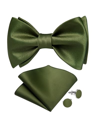 Image of DiBanGu Satin Bow tie Self-Tied Bowtie Set for Men Wedding Prom | Solid Color,Skin-Friendly,Versatile Accessory,Lapel Pin,Pocket Square,Cufflinks,School Dance,Banquet,Dinner,Celebration