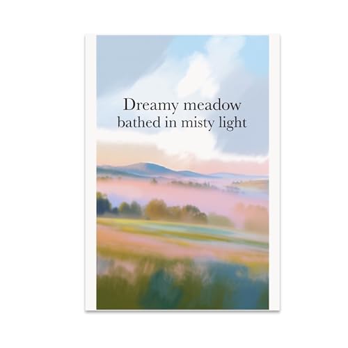 Dreamy Landscape Poster Print - Tranquil Meadow Bathed in Misty