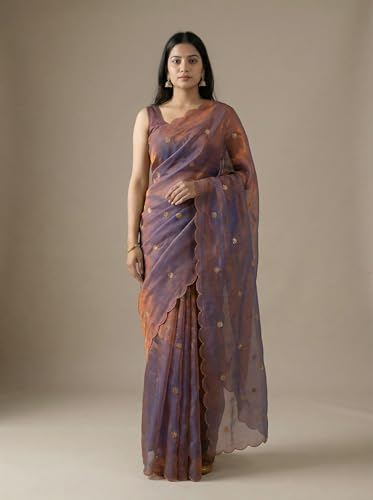 Image of Women's Pure Fandy Satin Sequin Embroidered work Saree with Dupion Unstitched Blouse Piece