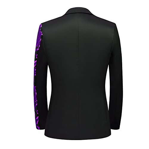 Men's Sparkling Sequin Suit Jacket - Striking Style for Parties and Special Events MINGPING (Color : Purple Sequins, Size : X-Large)2
