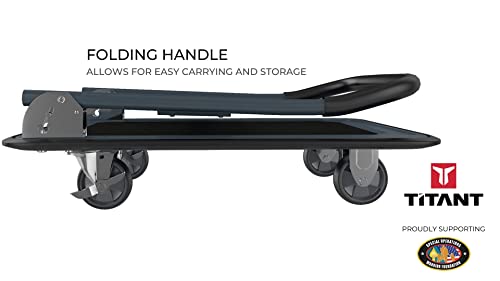 Titant Foldable Push Cart Dolly (660 Lbs Weight Capacity) Hand Truck With 360° Swivel Braked Wheels. Platform Trolley For Loading, Lifting, Carrying, Warehouse, Office, Home, Garden. #TOP7