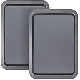 Suice 2Pcs 9x13 Inch Cookie Sheet for Baking, Wide-Rimmed Quarter Sheet Pan Small Toaster Oven Tray Nonstick Carbon Steel Cooking Sheet for Home Kitchen, Bakery, DIY Cupcake, Brownie, Cake - Grey