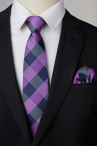 Image of HISDERN Ties for Men Formal Business Plaid Checked Mens Ties and Pocket Square Set Classic Wedding Necktie Handkerchief