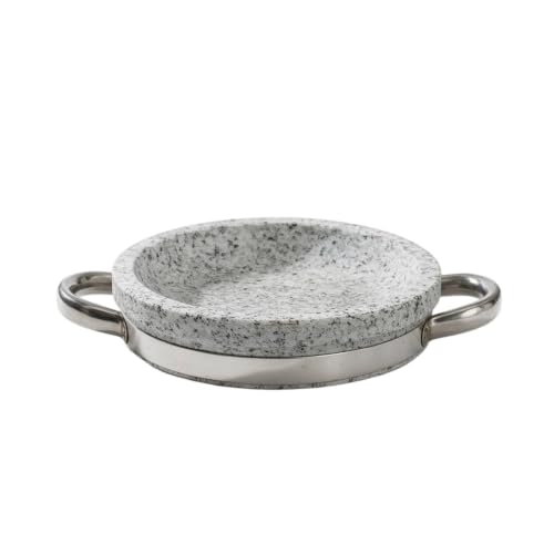 FytStycale Plancha Piedra con Asas Redondo Sartén Piedra Grueso Platos para Cocina Asiática, 24 Cm, Plato De Piedra Poco Profundo De 24 Cm De Diámetro Y 4 Cm De Alto