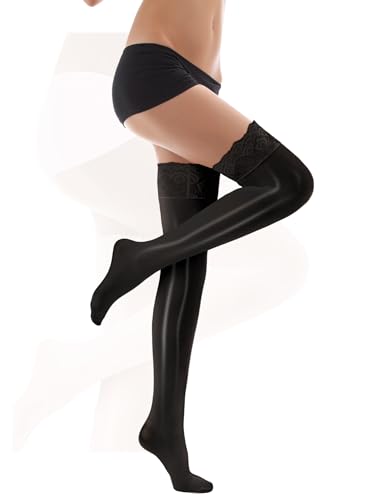 6 Pairs Women's Oil Shiny Thigh High Stockings Oil Silicone Lace Top over Knee Stockings Silky Socks for Women2