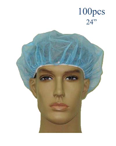 100 PCS--24", BLUE Disposable Bouffant Caps, Spun-Bounded Poly, Hair Head Cover Net, Non-Woven, Medical, Labs, Nurse, Tattoo, Food Service, Health, Hospital--Starryshine Alcohol Pads Included
