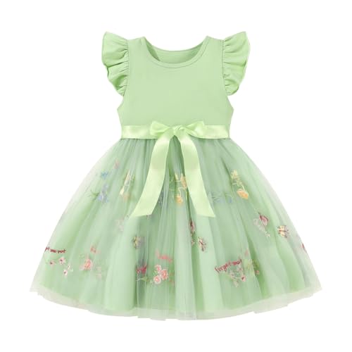 Toddler Girls Baby Tutu Tulle Dress Ruffled Sleeve Embroidered Floral Princess Party Dresses Summer Clothes 2-7Y