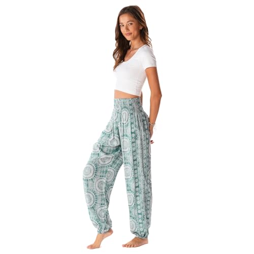 Image of Lotus and Luna Women's Harem Pants Thai Pants for Beach & Lounge High Waisted Flowy Boho Pants Genie Pants Yoga Pants