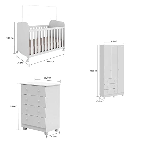 Quarto de Bebê com Berço Americano Guarda Roupa 3 Portas 3 Gavetas Cômoda 4 Gavetas Móveis Peroba Br