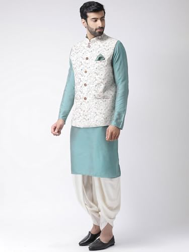 Image of KISAH Men Printed Kurta Jacket Set, Full Sleaves, Knee Length, Straight, Regular Fit, Mandarin Collar Ethnic Wear