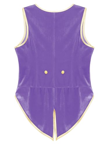 Kids Boys Medieval Renaissance Vest Tailcoat Victorian Vintage Waistcoat Velvet Jacket Steampunk Purple 10 Years2