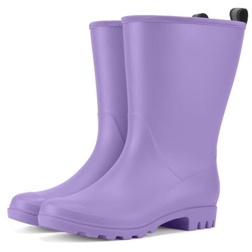Image of HISEA Women Rubber Boots Wide Calf Rain Boots Matte Surface Waterproof PVC Rubber Rain Boot Mid Height Rain Shoes for Outdoor Gardening Work Walking