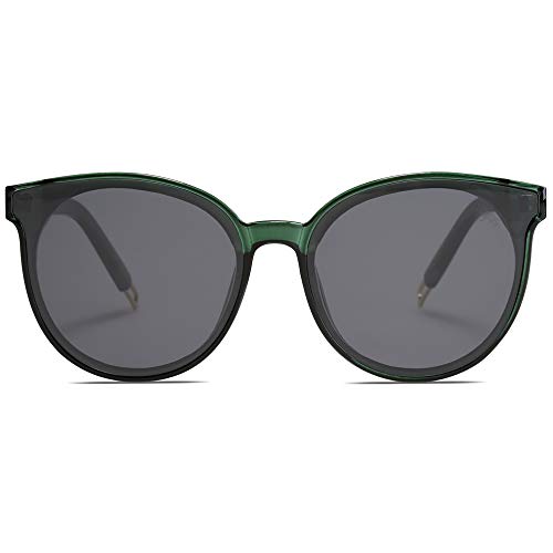 SOJOS Fashion Round Sunglasses for Women Men Oversized Vintage Shades SJ2057, Clear Green/Grey - Thumbnail 2
