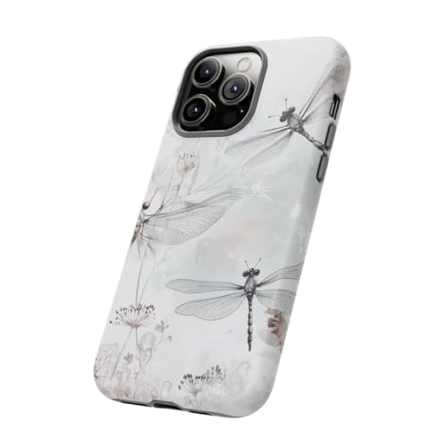 Coque iPhone 14 Pro Max libellules délicates, étui rigide mat gris et floral - 2
