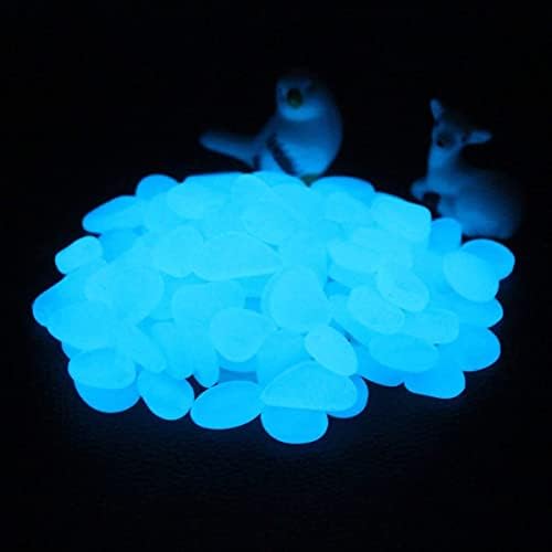 Muzero Glow in The Dark Pebbles, 100pcs Blue Glow Rocks Luminous Stone for Fish Tank, Aquariums Rocks Garden Yard, Path Patio Decorations Powered by Light or Solar