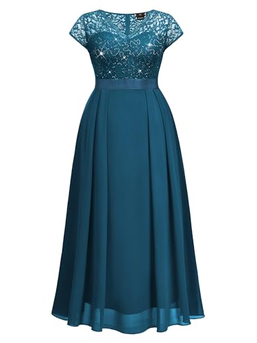 Image of Miusol Women's Plus Size Sequin Floral Lace V Neck Formal Gowns Evening Party Chiffon Maxi Dress