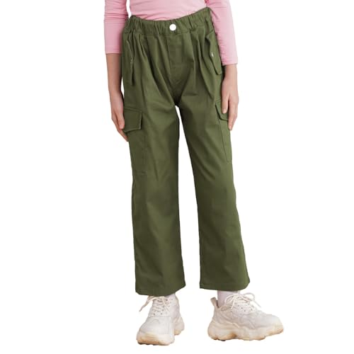 Youth Girls Wide Leg Cargo Pants Baggy High Waist Straight Jeans Athletic Workout Joggers Trousers