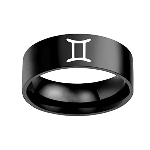 Unisex Stainless Steel Simple 12 Constellation Zodiac Statement Ring Horoscope Astrology