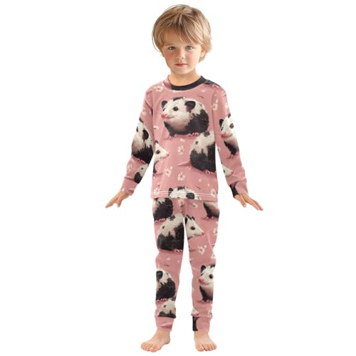 Pajama Sets Long Sleeve Cute Possums Among Flowers Soft Comfy Sleepwear 2 Piece PJS 3-8T2