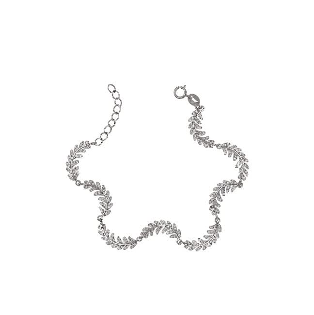 Bracelet feuille tissée en argent pour femme avec gemmes CZ zircon cubique ajustables