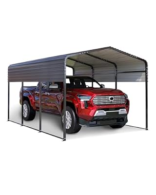 Metal Carport, 10x15FT Heavy Duty Steel Carport All-Weather with Galvanized Steel Roof & Heavy-Duty Anchor Rods for Pickup Trucks, Boats and Tractors