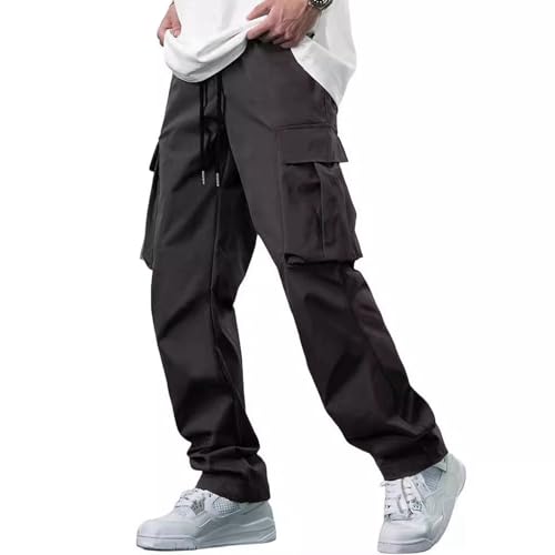 Men's Casual Cargo Pants Drawstring High Waisted Hiking Pants Multi Pockets Workout Joggers Sweatpants for Men2