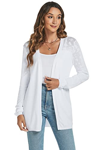 Famrrifuu Women's Cardigan Long Knitted Elegant Lightweight Long Sleeve Open Front Casual Soft Knit Ladies Sweater Cardigan Top, White, XL - Image 3