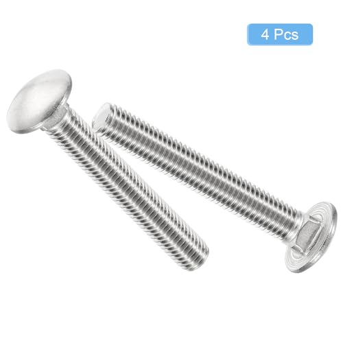 Image of uxcell 1 /2-13x3-1 /2 Carriage Bolt, 4pcs Round Head Square Neck Screws, 304 Stainless Steel, Fully Threaded, Silver