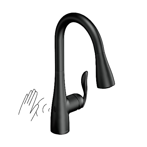 Moen Arbor Matte Black Motionsense Wave Sensor Touchless One-Handle Pulldown Kitchen Faucet Featuring Power Clean, 7594EWBL Moen Arbor Matte Black Motionsense Wave Sensor Touchless One-Handle Pulldown Kitchen Faucet Featuring Power Clean, 7594EWBL