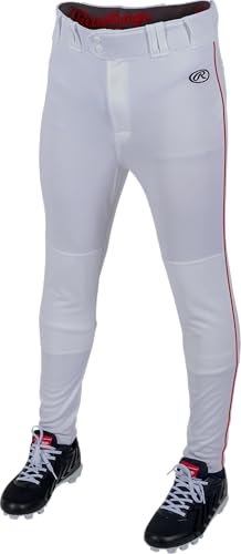 Rawlings Boys Launch Series Baseball Pants | Tapered Jogger Fit | Youth Sizes | Piped | Multiple Colors White/Scarlet, Large
