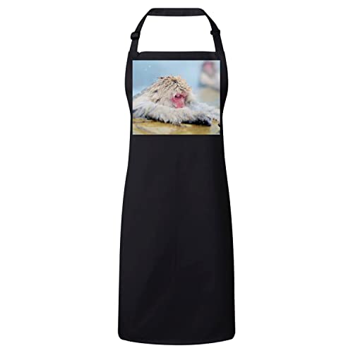 Tablier noir macaque japonais premium au motif artistique de Jigokudani