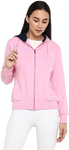 Alan Jones Clothing Women's Solid Zipper Hooded Sweatshirt | Front Zip, Ribbed Hem, Lined Hood, Casual Winter Wear