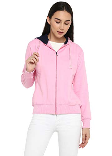 Image of Alan Jones Clothing Women's Solid Zipper Hooded Sweatshirt | Front Zip, Ribbed Hem, Lined Hood, Casual Winter Wear