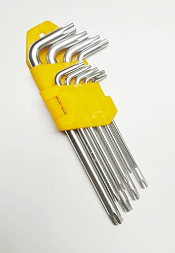 4 MECH 9 Pcs. CRV (T-10, T-15, T-20, T-25, T-27, T-30, T-40, T-45, T-50) Torx Key Set, (9 Torx Key Set (Long)), Chrome