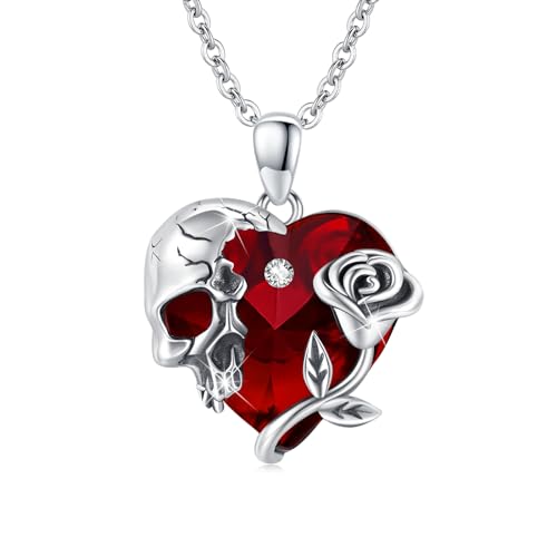 ECHOOY Geburtsstein Totenkopf Halskette Sterling Silber Rose Gothic Anhänger Herz Halskette österreichische Kristall Halskette Halloween Halskette Schmuck Geschenk für Damen ECHOOY Geburtsstein Totenkopf Halskette Sterling Silber Rose Gothic Anhänger Herz Halskette österreichische Kristall Halskette Halloween Halskette Schmuck Geschenk für Damen