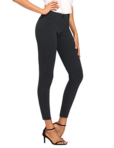 FIRST WAY Stretchy Women's Skinny Dress Pants for Office Work Casual Pull-on Curvy Fit Career Pants Charcoal L