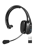 TECKNET Bluetooth Trucker Headset with Microphone Noise Canceling Wireless On Ear Headphones, Hands Free Telephone Headset for Cell Phone Computer Office Home Call Center Skype (Black) (Renewed)