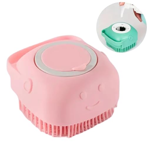 Spazzola per lavaggio cani, spazzola da bagno per cani in silicone Morbida, Spazzola per shampoo e gel doccia animali domestici (Rosa)
