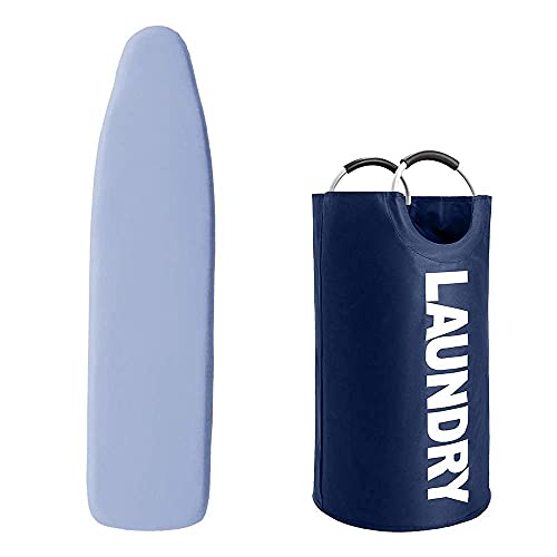 Gorilla Grip Ironing Board Cover And Laundry Basket, Ironing Board Cover Size 15X54 In Blue Color, Laundry Basket 15 L X 28 H In Navy, 2 Item Bundle #TOP10